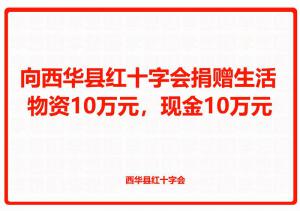 向西華縣紅十字會(huì)捐贈(zèng)生活物資10萬元，現(xiàn)金10萬元